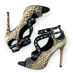 B Brian Atwood BFlavela Snakeskin High Heel Sandals, Size 10/41